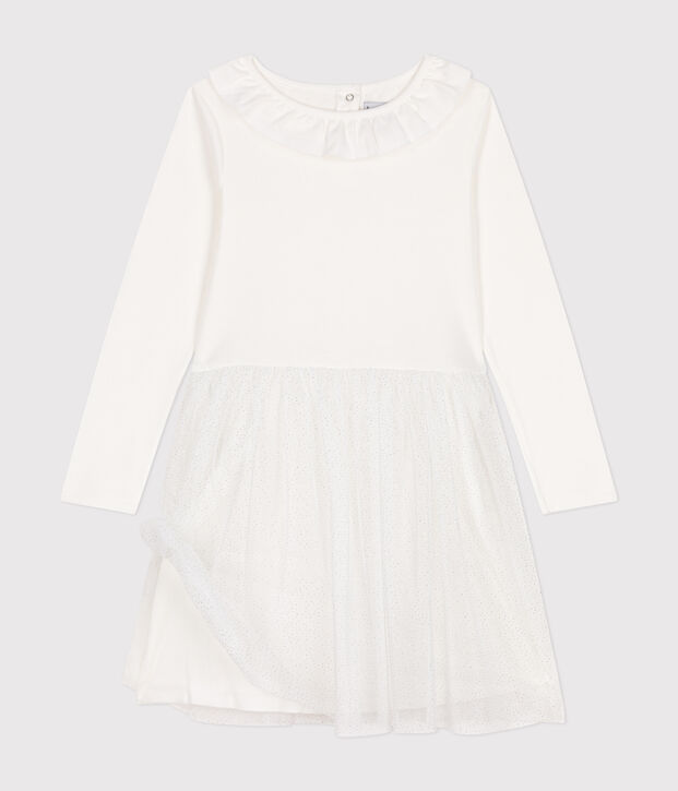 Robe en c&ocirc;te et tulle enfant fille blanc
