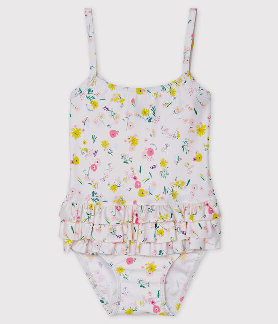 Maillot de bain 1 pièce écoresponsable bébé fille blanc MARSHMALLOW/blanc MULTICO