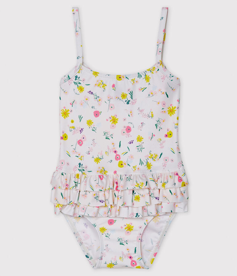 Maillot de bain 1 pi&egrave;ce &eacute;coresponsable b&eacute;b&eacute; fille blanc MARSHMALLOW/blanc MULTICO
