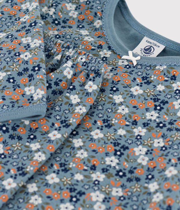 Pyjama fleur petite fille en coton bleu/multicouleur