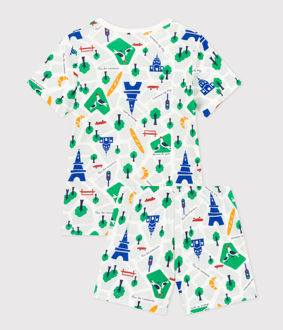 Pyjama short imprimé Paris en coton enfant blanc MARSHMALLOW/bleu MEDIEVAL/ MULTICO