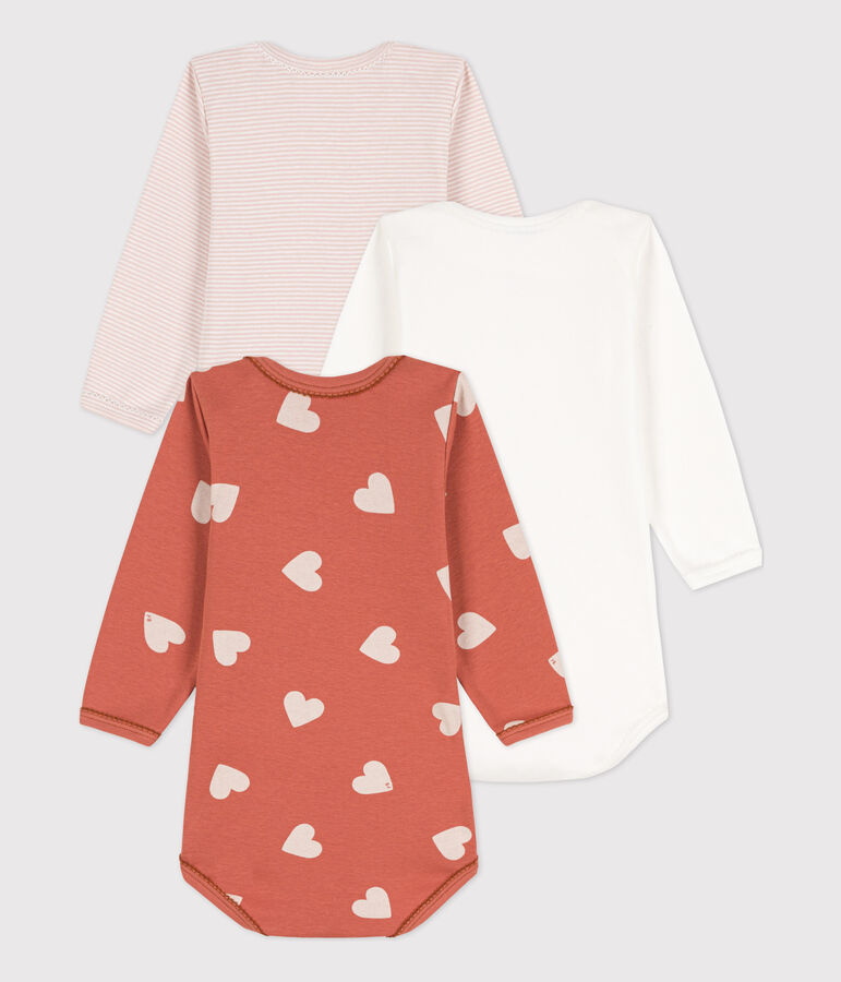 Lot de 3 bodies manches longues coeur b&eacute;b&eacute; en coton multicouleur