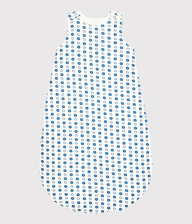 Gigoteuse b&eacute;b&eacute; fleurs r&eacute;tro bleues en coton biologique blanc/bleu