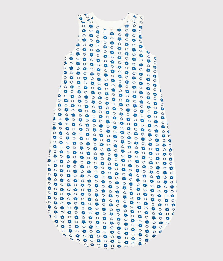 Gigoteuse b&eacute;b&eacute; fleurs r&eacute;tro bleues en coton biologique blanc MARSHMALLOW/ MALLARD