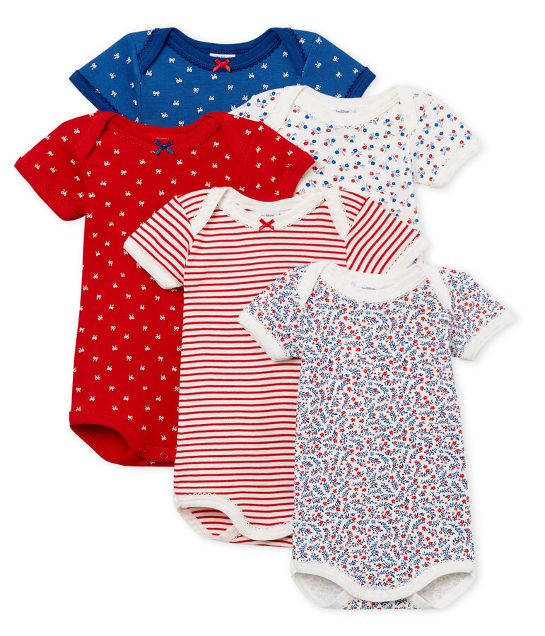 Lot de 5 bodies manches courtes b&eacute;b&eacute; fille multicouleur
