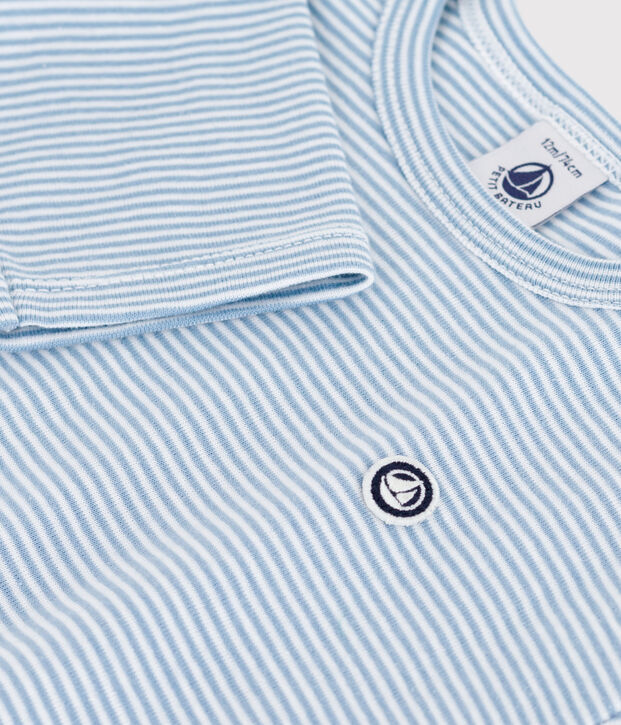 Tee-shirt b&eacute;b&eacute; en coton &agrave; manches longues, ray&eacute; bleu/blanc