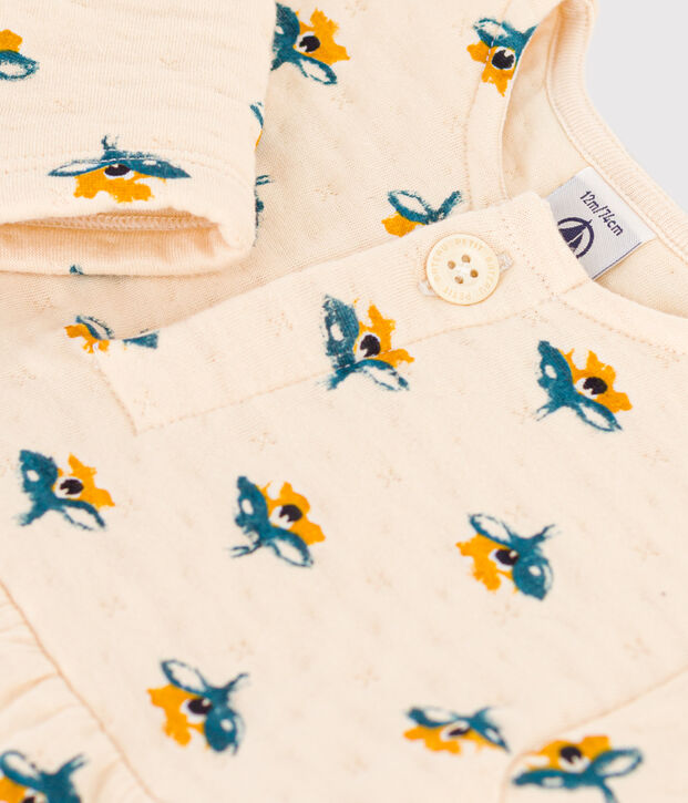 Robe manches longues en tubique matelass&eacute; imprim&eacute; b&eacute;b&eacute; &eacute;cru/multicouleur