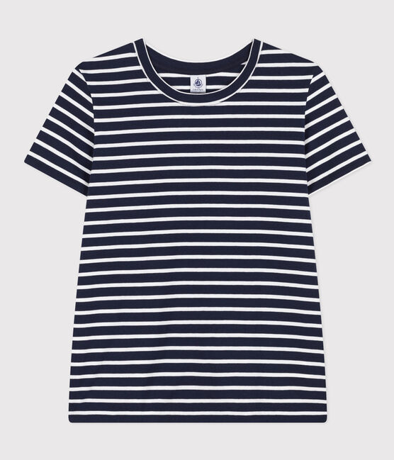 Tee-shirt LE DROIT col rond en coton Femme bleu SMOKING/blanc MARSHMALLOW
