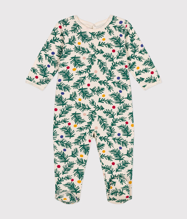 Pyjama en molleton gratt&eacute; imprim&eacute; sapin de No&euml;l b&eacute;b&eacute; &eacute;cru/multicouleur