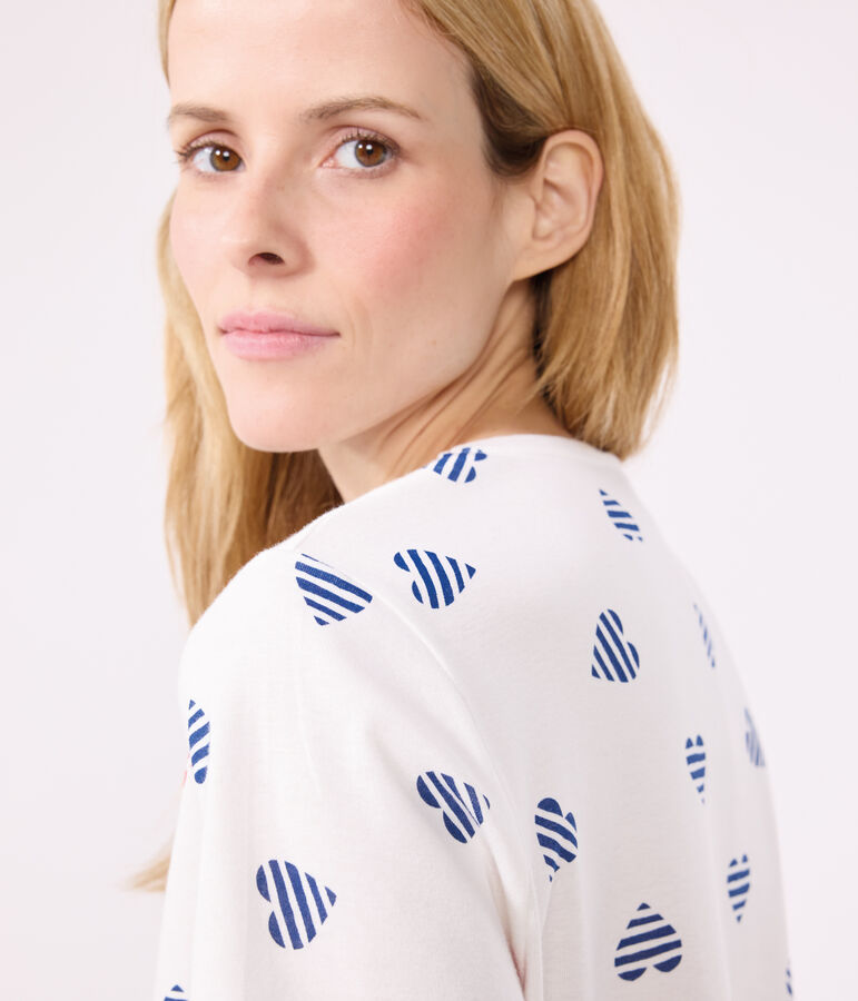 Pyjama short femme en coton imprim&eacute; coeurs blanc MARSHMALLOW/blanc MULTICO