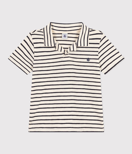Polo manches courtes en coton enfant garçon blanc AVALANCHE/bleu SMOKING