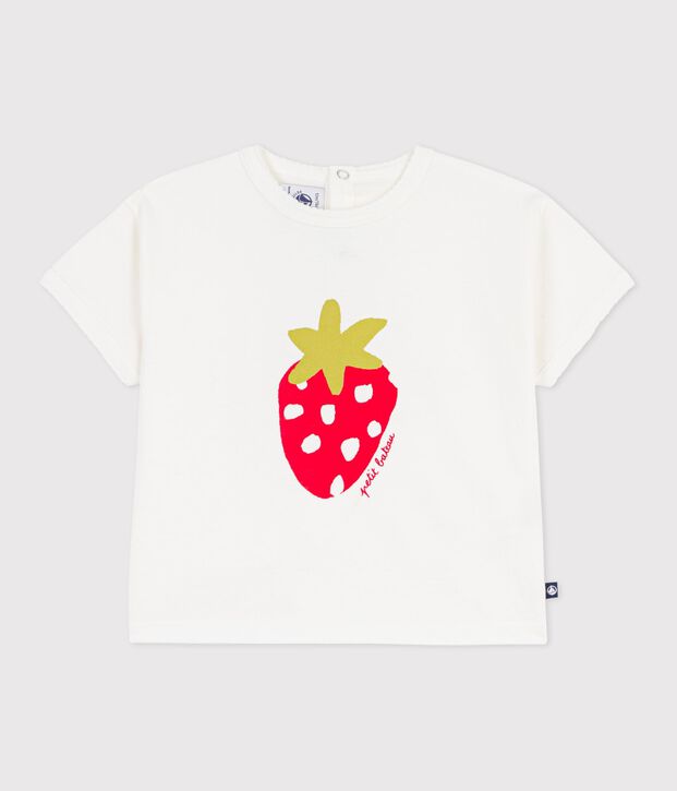 Tee-shirt b&eacute;b&eacute; en coton &agrave; manches courtes &agrave; motif blanc