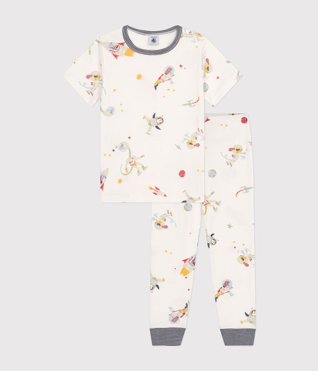 Pyjama en coton imprim&eacute; espace enfant blanc/multicouleur