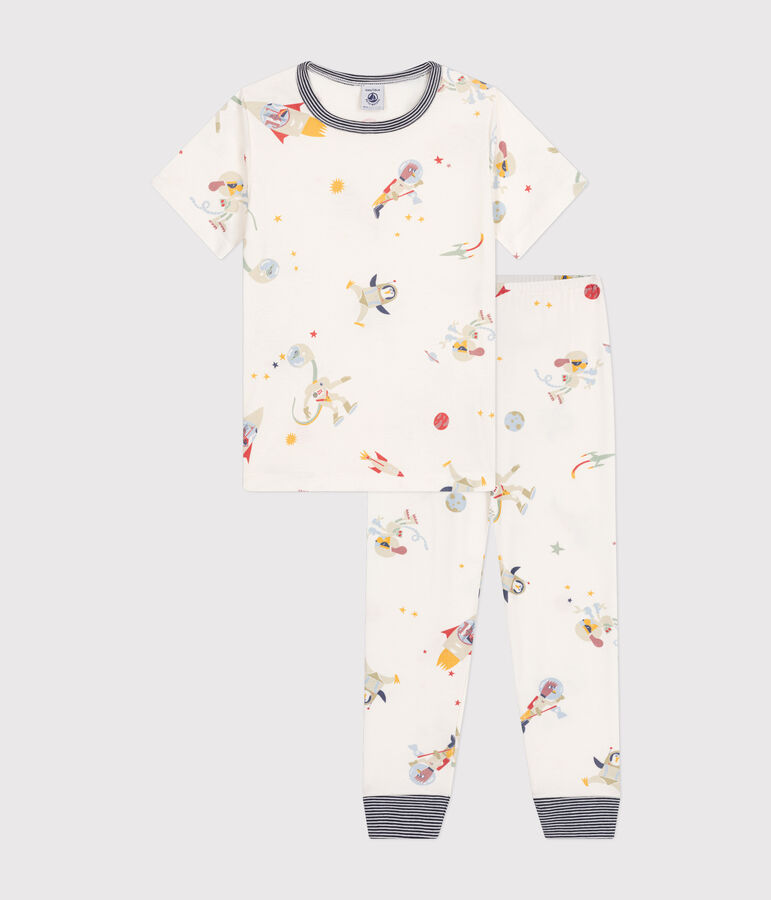 Pyjama en coton imprim&eacute; espace enfant blanc MARSHMALLOW/blanc MULTICO