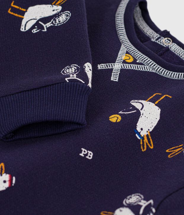 Sweatshirt &agrave; capuche b&eacute;b&eacute; en coton imprim&eacute; mouettes bleu/multicouleur