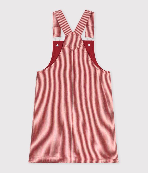 Robe salopette enfant en coton &agrave; rayures rose/rose