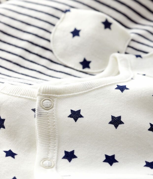 Ensemble 2 pi&egrave;ces b&eacute;b&eacute; en tubique blanc/bleu