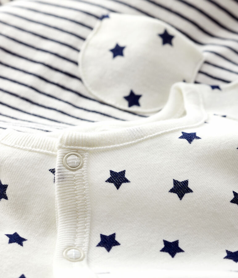 Ensemble 2 pi&egrave;ces b&eacute;b&eacute; en tubique blanc/bleu