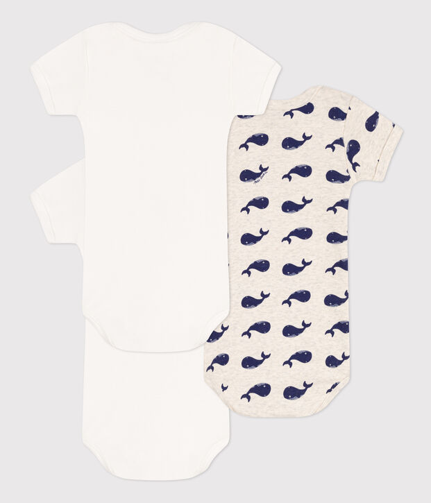 Lot de 3 bodies manches courtes baleines en coton multicouleur