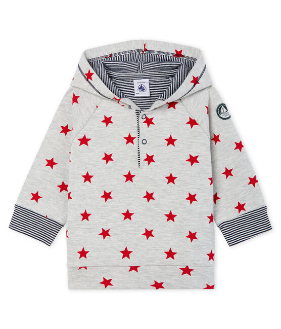Sweatshirt à capuche bébé garçon en maille imprimée gris BELUGA/rouge TERKUIT CN