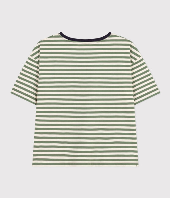 Tee-shirt le Boxy en coton rayé femme vert CROCO/ AVALANCHE