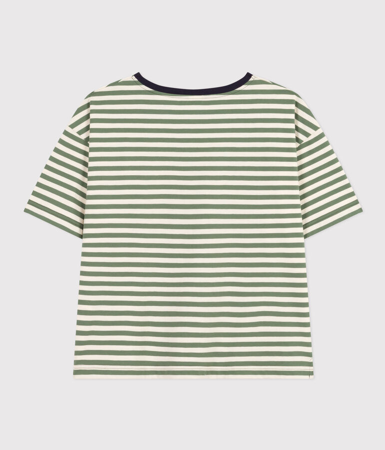 Tee-shirt le Boxy en coton ray&eacute; femme vert/&eacute;cru