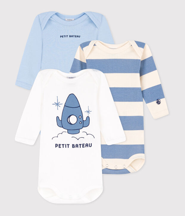 Lot de 3 bodies manches longues en coton b&eacute;b&eacute; multicouleur