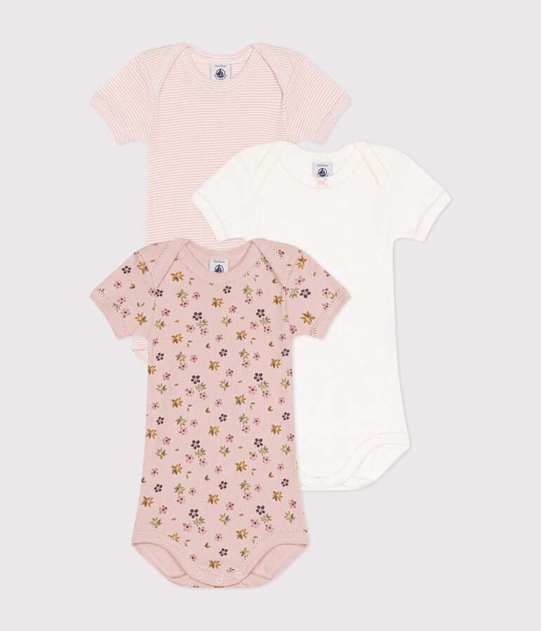 Lot de 3 bodies manches courtes fleurs en coton b&eacute;b&eacute; multicouleur