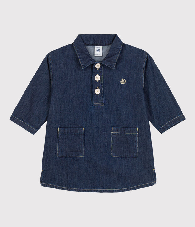 Robe manches longues b&eacute;b&eacute; en denim l&eacute;ger bleu