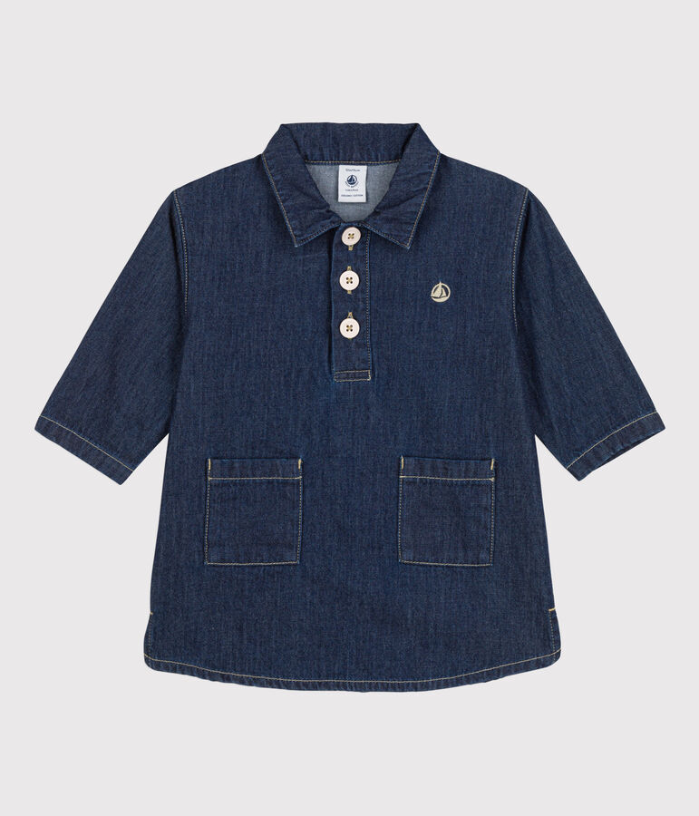 Robe manches longues b&eacute;b&eacute; en denim l&eacute;ger bleu DENIM