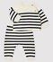 Ensemble 2 pièces à rayures bébé en tricot avec laine blanc MARSHMALLOW/bleu SMOKING