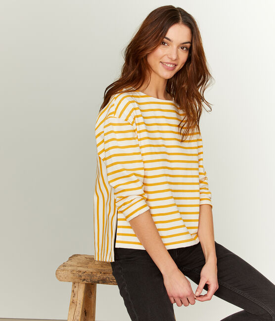 Marinière femme graphique beige COQUILLE/jaune BOUDOR