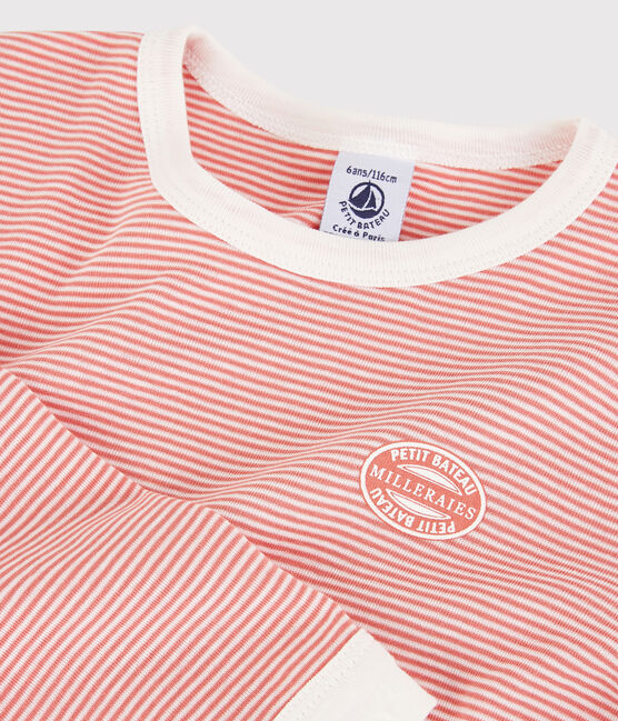 Pyjama rayé milleraies en coton enfant rose PAPAYE/ MARSHMALLOW