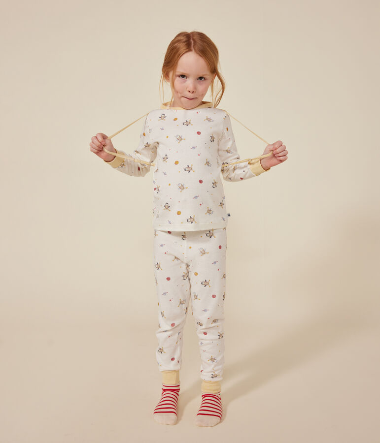Pyjama d&eacute;guisement en coton imprim&eacute; espace enfant blanc MARSHMALLOW/blanc MULTICO