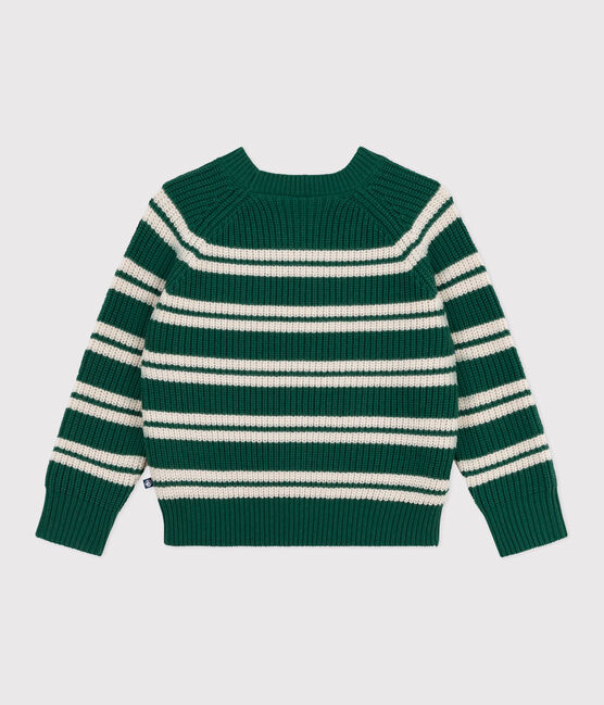 Pull enfant en laine et coton à rayures vert WILLOW/ AVALANCHE