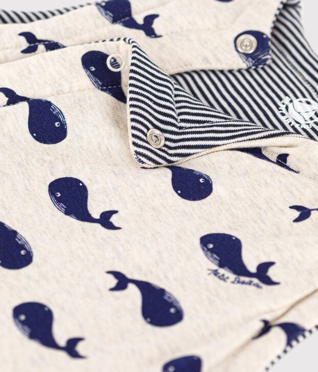 Gilet sans manches b&eacute;b&eacute; baleines r&eacute;versible en coton beige/bleu