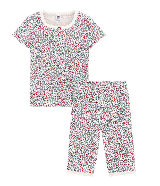 Pyjacourt petite fille en c&ocirc;te blanc/multicouleur