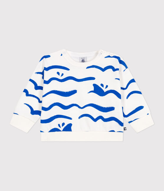 Sweat bébé en coton, imprimé requin bleu MARSHMALLOW/ PORCELANA