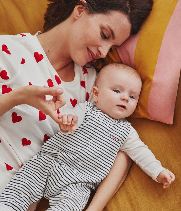 Ensemble combinaison et body en coton b&eacute;b&eacute; blanc/bleu