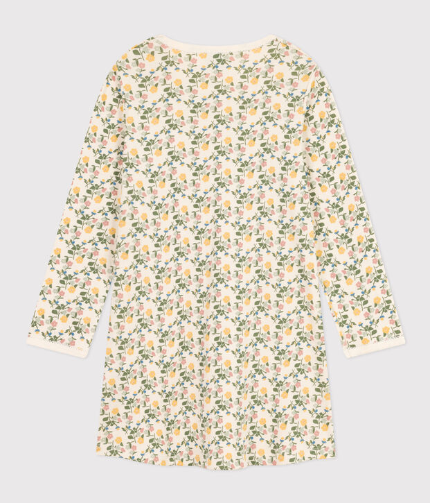 Chemise de nuit en coton motif fleurs enfant &eacute;cru/multicouleur