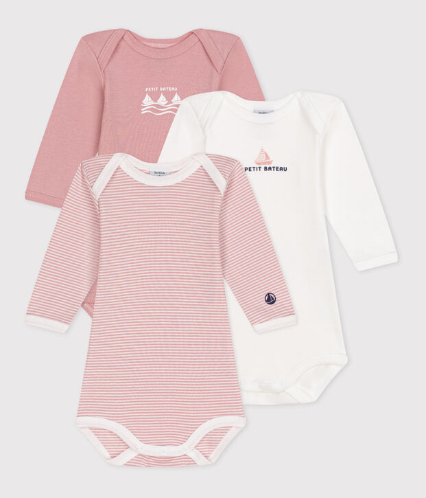 Lot de 3 bodies manches longues en coton b&eacute;b&eacute; multicouleur
