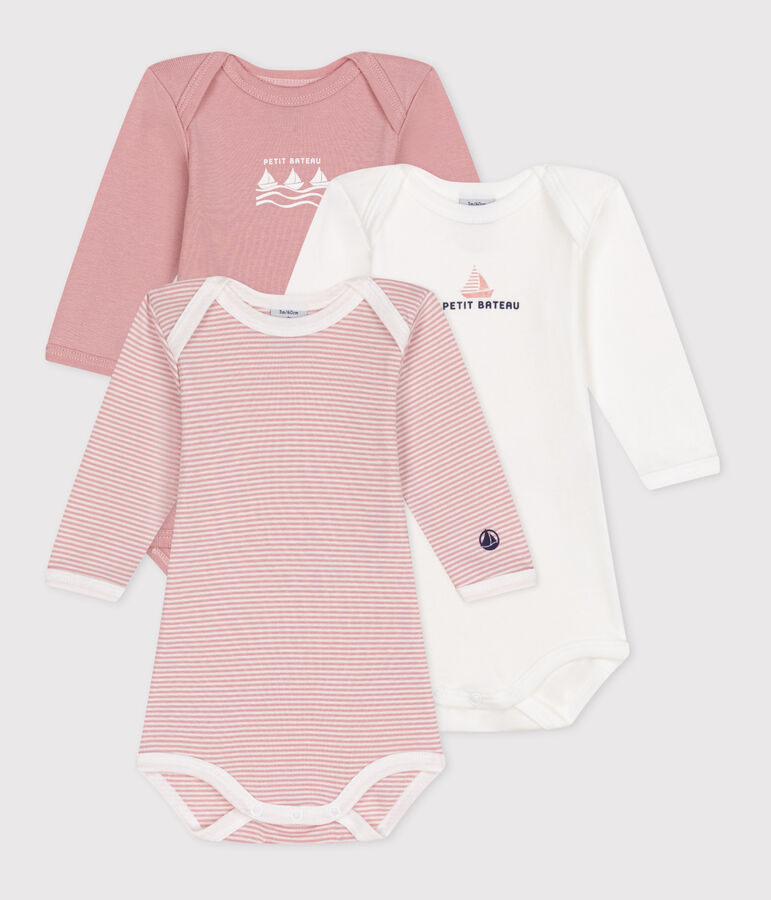 Lot de 3 bodies manches longues en coton b&eacute;b&eacute; multicouleur