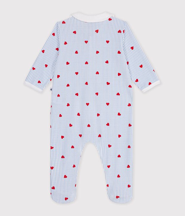 Pyjama b&eacute;b&eacute; en coton avec col, imprim&eacute; c&oelig;urs blanc/multicouleur