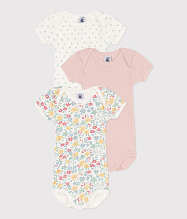 PETIT BATEAU - Lot de 3 bodies manches courtes fleurs en coton
