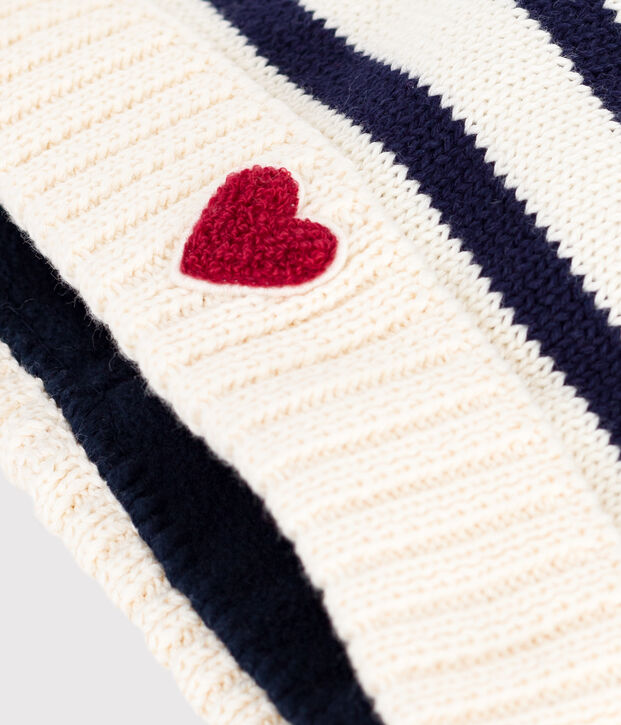 Bonnet b&eacute;b&eacute; ray&eacute; en tricot doubl&eacute; en polaire bleu/bleu
