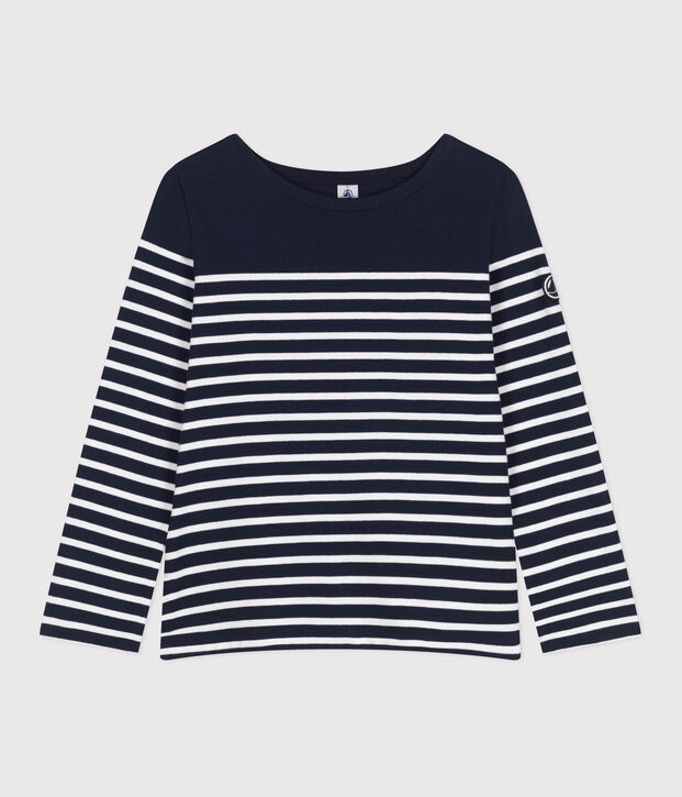 Marini&egrave;re femme en coton manches longues bleu/blanc