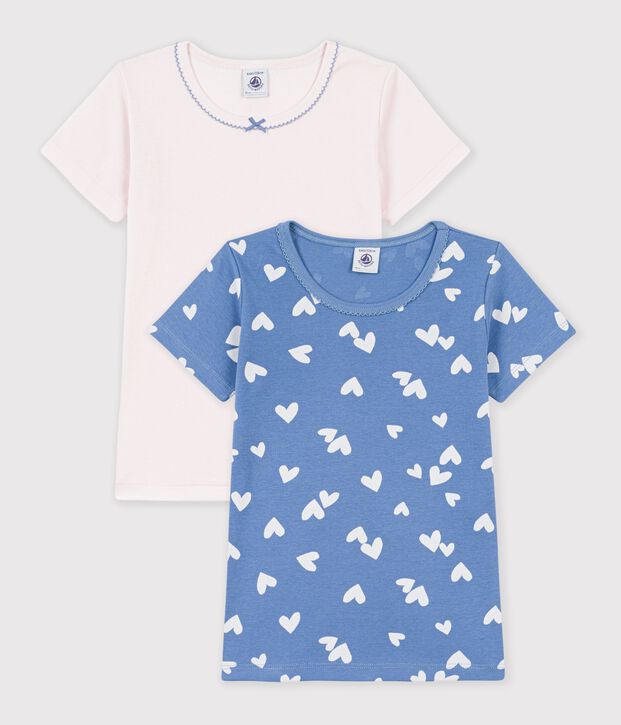Lot de tee-shirts enfant en coton manches courtes &agrave; c&oelig;urs multicouleur