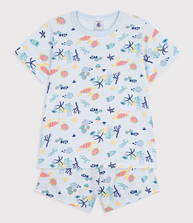 Pyjama short enfant en coton imprim&eacute; phosphorescent bleu/multicouleur