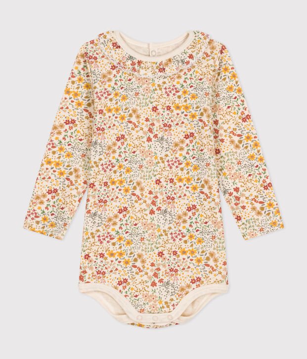 Body manches longues avec collerette en coton b&eacute;b&eacute; &eacute;cru/multicouleur