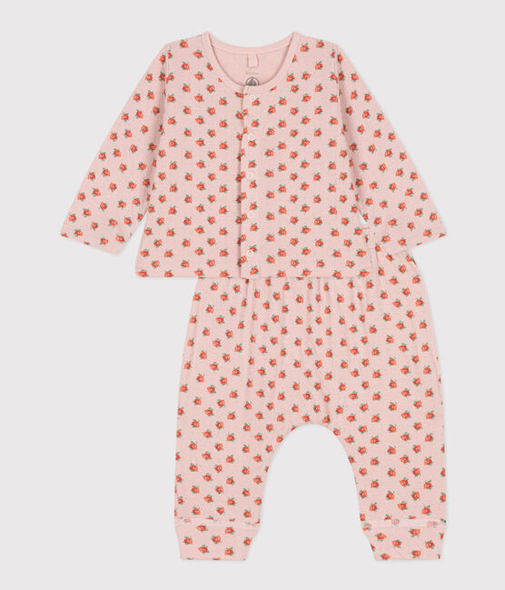 Ensemble en tubique imprimé fleuri bébé rose SALINE/blanc MULTICO